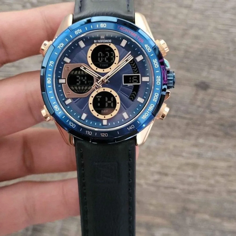 Naviforce Dual Display Watch in Leather For‎ Men